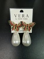 Rhinestone and Pearl Butterfly Drop Earrings (6635793285171)