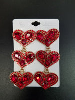 Triple Heart Embellished Stone Earrings (6658281078835)