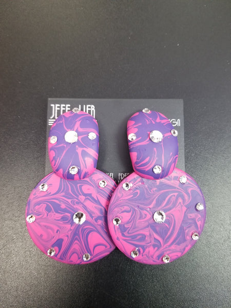 Jeff Lieb New Era Fuchsia and Purple Swirl Clip-On Earrings (6705450057779)