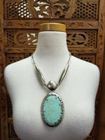 Aqua and Silver Pendant Statement Necklace Set (6709229977651)