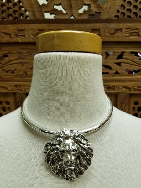 Silver Lionhead Choker Necklace Set (6725209915443)