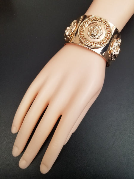 Gold Lionhead Cuff Bracelet (6725207359539)