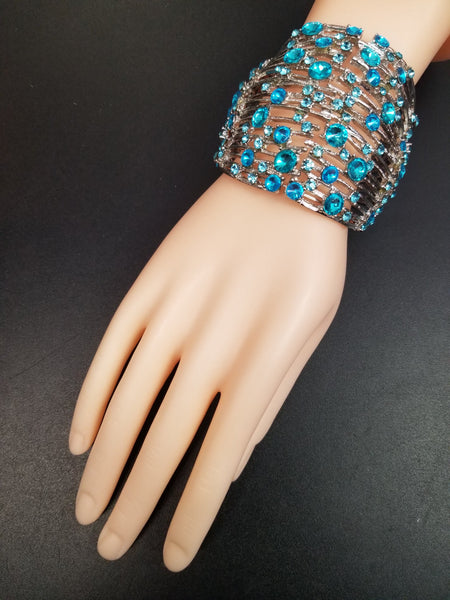 Aqua Crystal Cuff Bracelet (6725197463603)