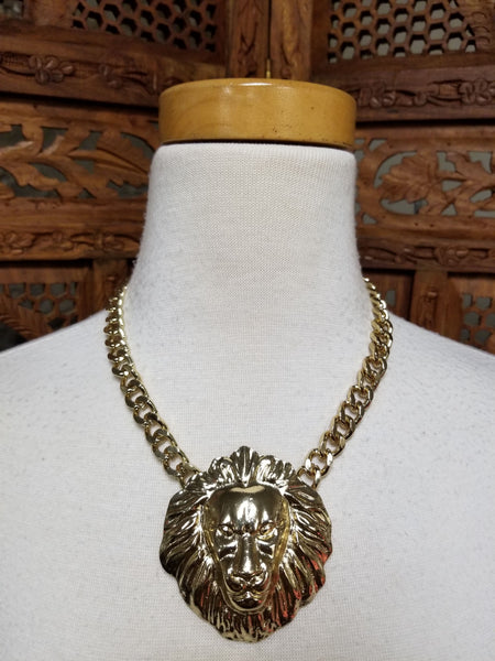 Gold Lion Head Necklace Set (6818748629043)