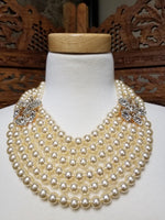 Multi-Layered Pearl Bib Stone Embellished Necklace Set (6857214165043)