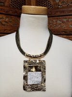 Rectangle Textured Pendant With Clear Stones Necklace Set (6874750418995)