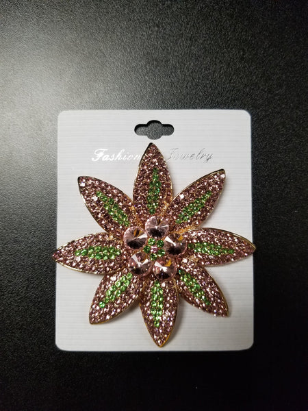 Pink and Green Flower Statement Brooch (6897924177971)