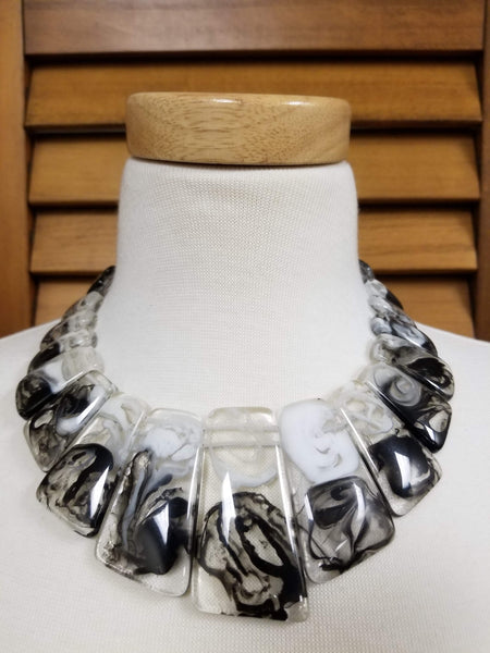 Black and White Marbled Stone Necklace Set (6897922801715)