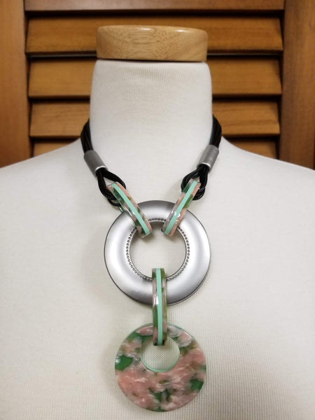 Pink and Green Black Cord Necklace Set (6897925226547)