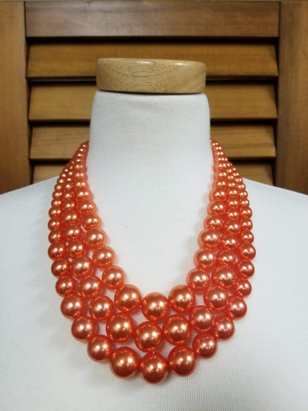 Three Strand Orange Pearl Necklace Set (6897927356467)