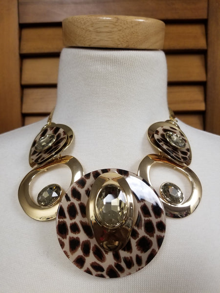 Leopard Deco Disc and Glass Stone Statement Necklace Set (6903533109299)