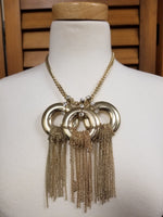 Gold and Rhinestone Three Ring Necklace Set with Chains (6903534420019)