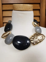 Chunky Geometric Glass and Hammered Stone Necklace Set (6903534747699)