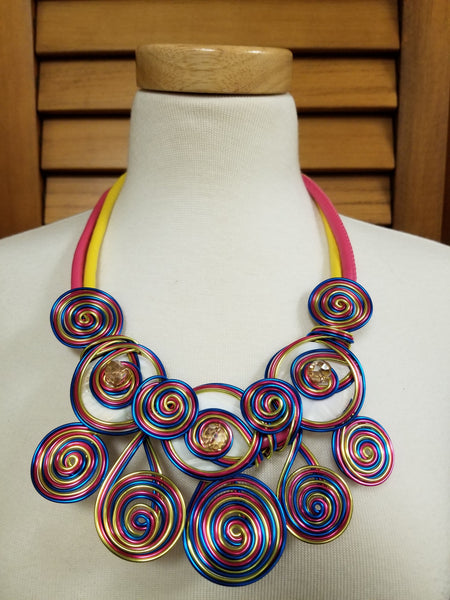 Multi-Colored Wire and Coil Necklace Set (6912180682803)