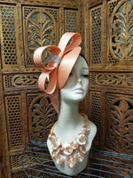 Harriet Rosebud Peach Rhinestone & Abstract Ribbon Fascinator (6913020067891)