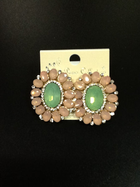 Pink and Green Stone Oval Clip-On Earrings (4615820673075)
